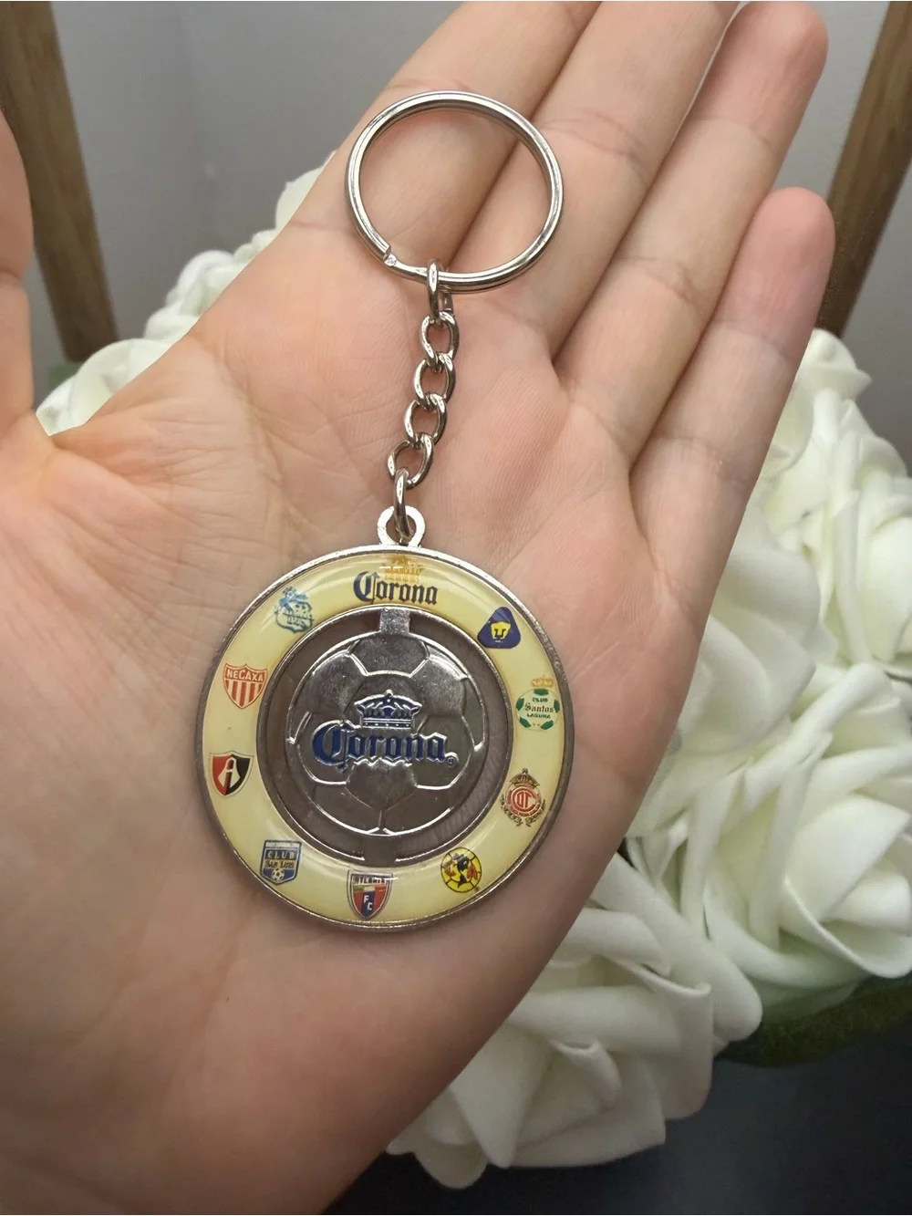 Corona Keychain with Yellow Enamel Ring and Silver Medallion